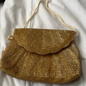 Vintage Elegant Gold Beaded Clutch